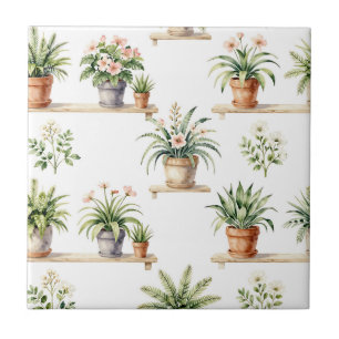Aquarell-Blumentopf-Regal-Muster Fliese