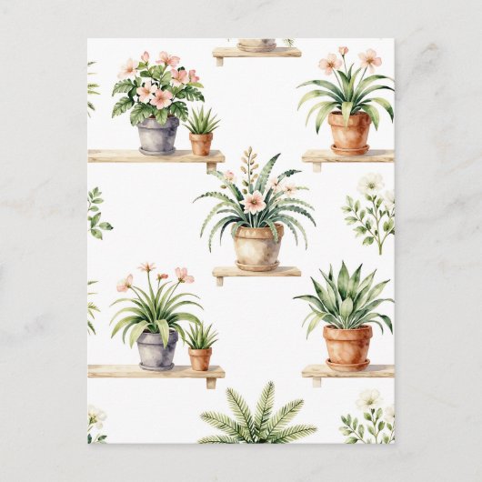 Aquarell-Blumentopf-Regal-Muster Postkarte (Vorderseite)