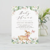Aquarell Blumenwald Baby Deer Baby Dusche Einladung (Stehend Vorderseite)