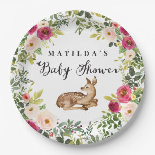 Aquarell Blumenwald Babydusche Party Pappteller