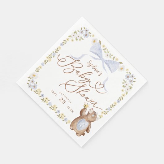 Aquarell Blumenwald Bärenjunge Serviette (Ecke)