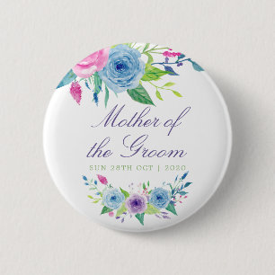 Aquarell-blumige Hochzeit Mutter des Bräutigams Button