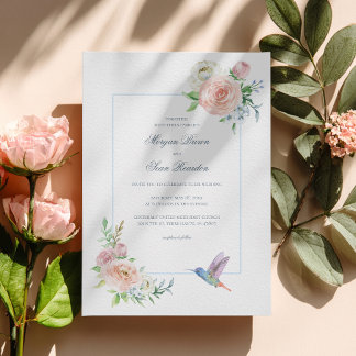 Aquarell Blumige Kolibri Seersucker Hochzeit Einladung