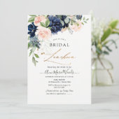 Aquarell Blush Navy Blue Blumen Bridal Lunchoen Einladung (Stehend Vorderseite)