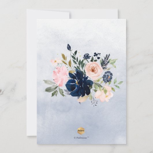 Aquarell Blush Navy Blue Blumen Bridal Lunchoen Einladung (Rückseite)
