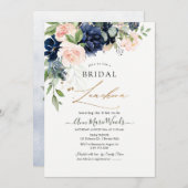 Aquarell Blush Navy Blue Blumen Bridal Lunchoen Einladung (Vorne/Hinten)