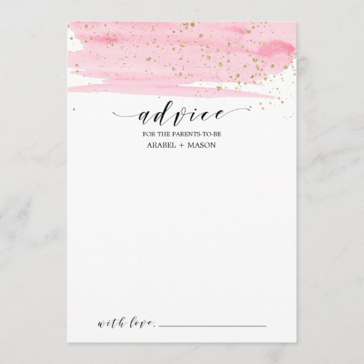 Aquarell Blush Pink und Gold Baby Dusche Hinweiskarte (Vorderseite)