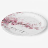 Aquarell-Blush-Rosa Kirschblüten-Hochzeit Pappteller (Schrägansicht)