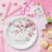 Aquarell-Blush-Rosa Kirschblüten-Hochzeit Pappteller (Party)