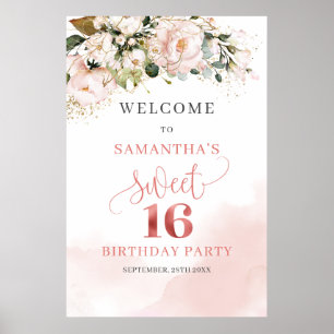 Aquarell Blush Rose Gold 16. Geburtstag Poster