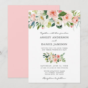 Aquarell-Blüten-Rosa-Elegante Hochzeit Einladung