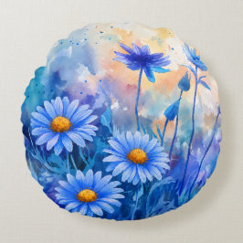 Aquarell-Blüten – Runde Blumen-Wurfkissen Rundes Kissen