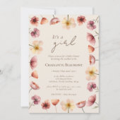 Aquarell Blütenbeige Es ist eine Girl Baby Dusche Einladung (Vorderseite)