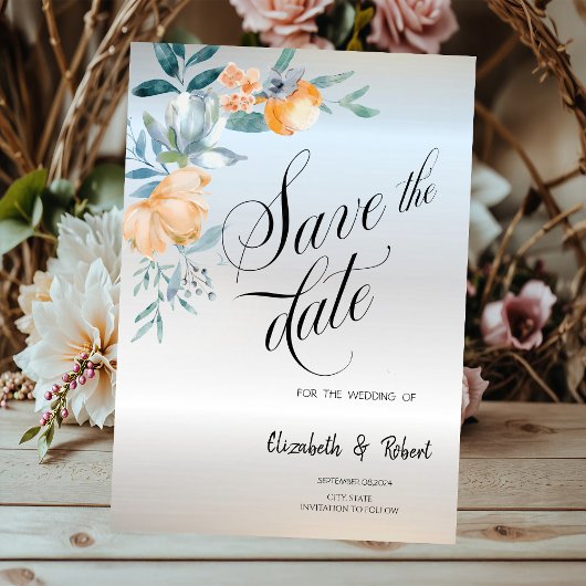 Aquarell Blütenblumen Silver Save the Date