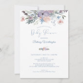 Aquarell Blütendusche Blue Violet Babydusche Einladung (Vorderseite)