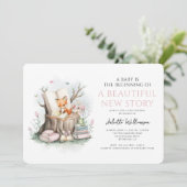 Aquarell Blütendusche Schöne neue Geschichte Baby  Einladung (Stehend Vorderseite)