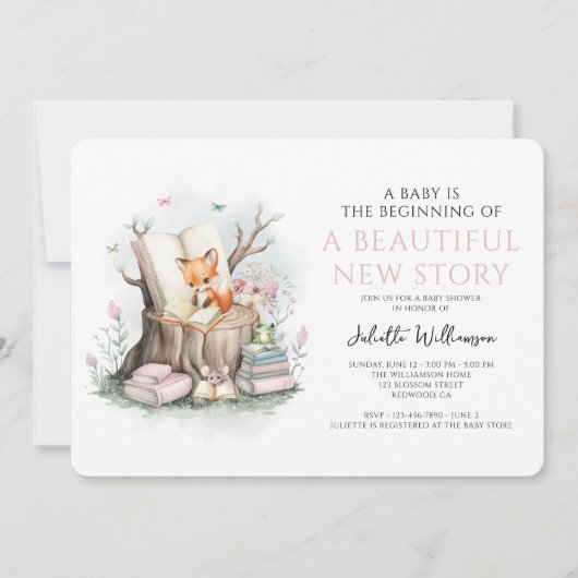 Aquarell Blütendusche Schöne neue Geschichte Baby  Einladung (Vorderseite)
