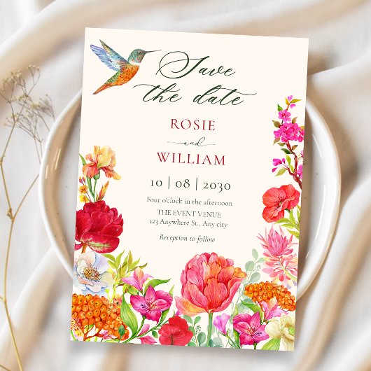 Aquarell-Blütenhochzeit Save The Date