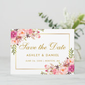 Aquarell Blütenrosa Blütengold Save the Date (Stehend Vorderseite)
