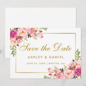 Aquarell Blütenrosa Blütengold Save the Date (Vorne/Hinten)