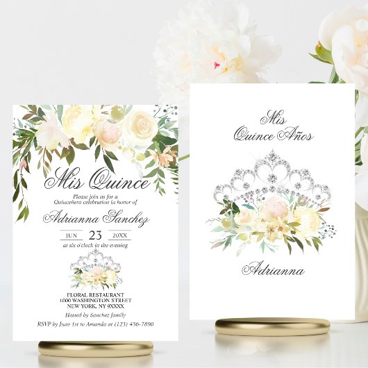 Aquarell Blütenrosa Creme Elfenbein Quinceñera Einladung