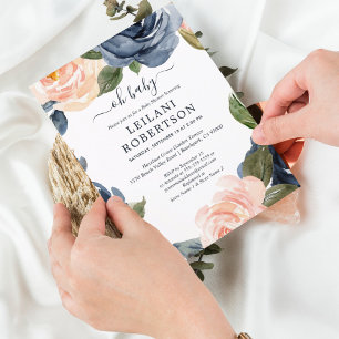 Aquarell Blütenrosa Navy Oh Babydusche Einladung