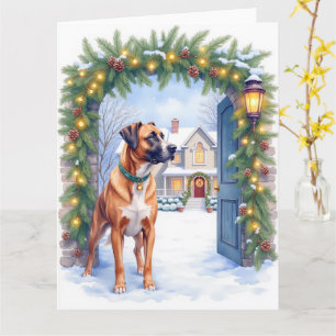 Aquarell Boerboel Bauernhoftor Weihnachten Karte