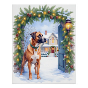 Aquarell Boerboel Bauernhoftor Weihnachten Poster