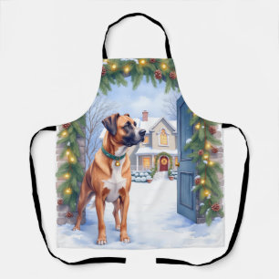 Aquarell Boerboel Bauernhoftor Weihnachten Schürze