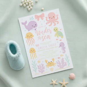 Aquarell-Bogen unter dem Meer Baby-Party Einladung