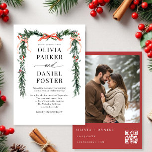 Aquarell-Bogen-Weihnachtsfoto-QR-Code-Hochzeit Einladung