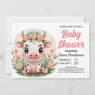 Aquarell Bohemische Farm Kuh Babydusche Einladung