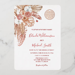 Aquarell-Boho-Blumen Chinesische Hochzeit Folieneinladung