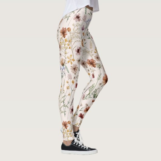 Aquarell Boho Blumenmuster Leggings (Rechts)