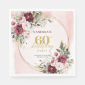 Aquarell Boho Burgunder-Rosa 60. Geburtstag Servie Serviette (Vorderseite)