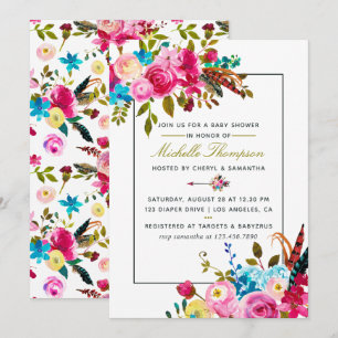 Aquarell Boho Chic Floral Baby Shower Einladung