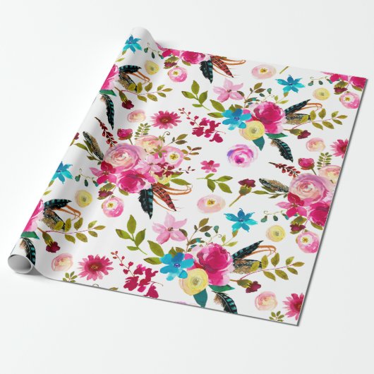 Aquarell Boho Chic Florale Hochzeit Geschenkpapier (Ungerollt)