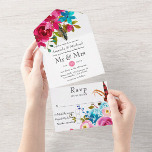 Aquarell Boho Chic Florale Hochzeits-Einladung All In One Einladung