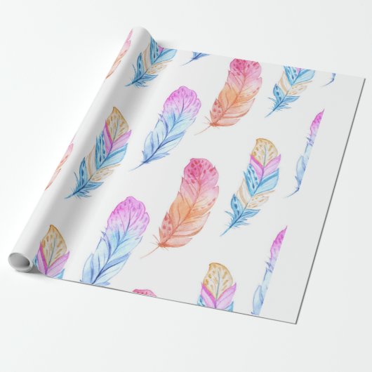 Aquarell Boho Feder-Druck 3 Geschenkpapier (Ungerollt)