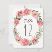 Aquarell Boho Federn Tischnummernkarten Einladung (Vorderseite)