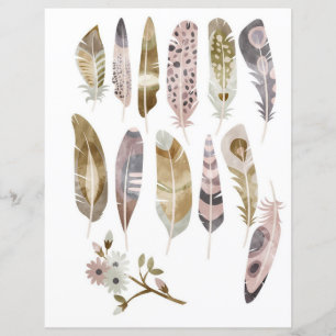Aquarell Boho Federn zum Ausschneiden und Collagie