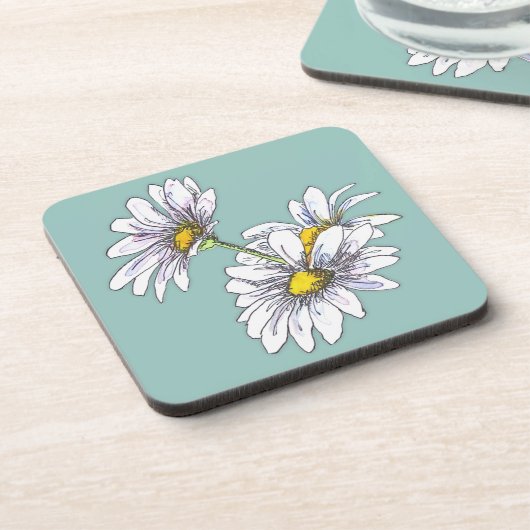 Aquarell Boho Floral Daisy Weihnachtsgeschenk Getränkeuntersetzer (Linke Seite)