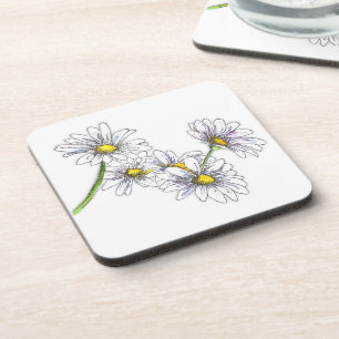 Aquarell Boho Floral Daisy Weiß Weihnachtsgeschenk Getränkeuntersetzer