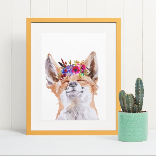 Aquarell Boho Fuchs Blumen Blumenkrone Poster