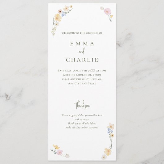 Aquarell-Boho-Hochzeit mit Blumenzeremonie Programm (Vorderseite)