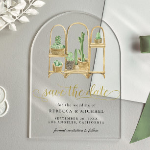 Aquarell Boho Kaktus Hochzeit Save the Date Acryleinladungen