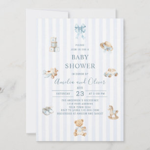 Aquarell Boho-Kinderzimmer Junge blau Baby-Party Einladung
