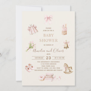 Aquarell Boho Kinderzimmer Mädchen Baby-Party Einladung