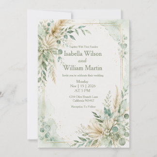 Aquarell Boho Mintgrüne Hochzeit Einladung