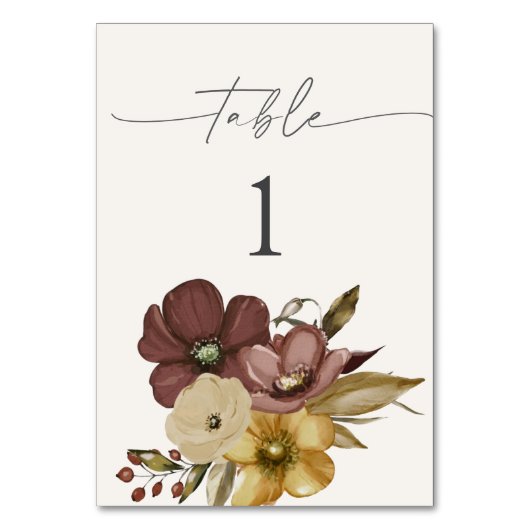 Aquarell Boho neutrale Hochzeitstischnummern Tischnummer (Vorderseite)